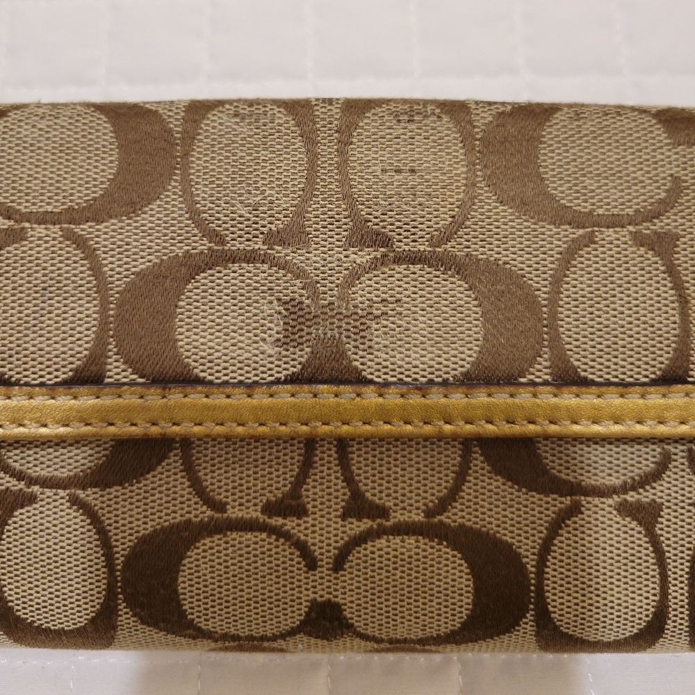 VTG Coach Signature‎ C Turnlock Envelope Wallet Khaki Brown Canvas Gold Trim Hot - Picture 15 of 16